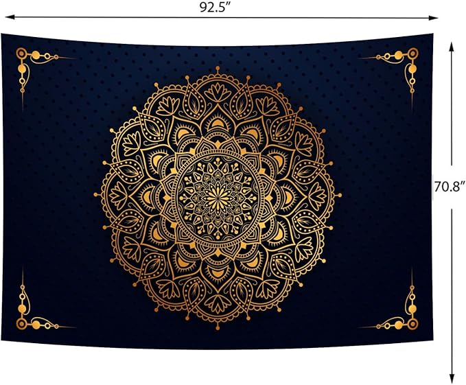 Delur Mandala Tapestry Aesthetic Boho Gold Floral Medallion Tapestry Wall Hanging Bohemian Wall Art Indian Hippie Psychedelic Headboard for Bedroom Living Room Home Decor (70.8" x 92.5")