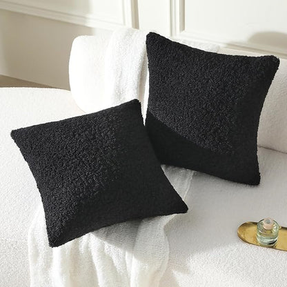FUTEI Black Throw Pillow Covers 22x22 Inch Set of 2,Furry Faux Fur Teddy Boucle Textured Cushion Covers,Soft Fluffy Decorative Pillow Case,Home Decor for Couch Bed Living Room Office Car