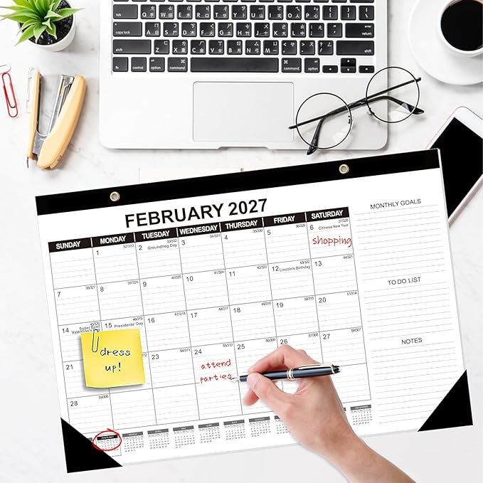 GuassLee Desk Calendar 2026, 3 Packs, 18 Months Calendar 17" × 11.5" Desk Calendar from Jan. 2026 to Jun. 2027 with Julian Date, To-do List, Notes, Monthly Goals, for Home School Office