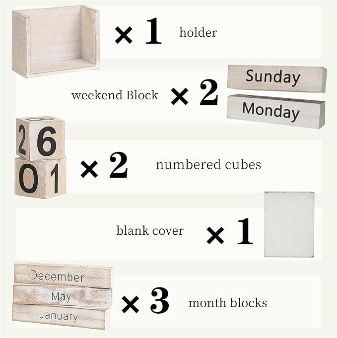 Rustic Wooden Perpetual Block Calendar Daily Desk Calendar for Coffee Table Decor Teachers Students Classroom Office Accessories Farmhouse Entryway Bookshelf Decoration