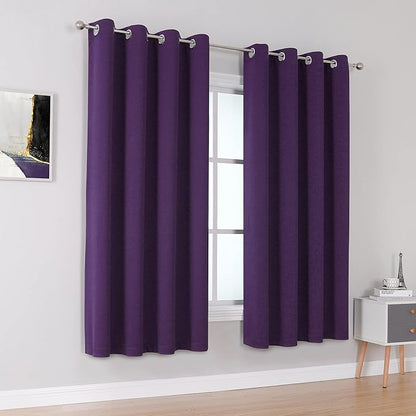 DUALIFE Dark Purple Room Darkening Window Curtain Panels for Bedroom 72 Inch Length Set of 2 Panels Grommet Top Purple Solid Blackout Curtains Drapes for Living Room 52x72 Inch