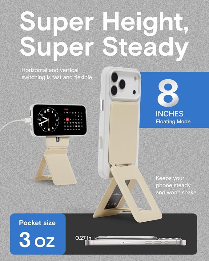 MOFT Phone Tripod Stand Selfie Stick for iPhone, Multi-Angles iPhone Stand, Lightweight & Portable Phone Holder, Strong Magnets, MOVAS Vegan Leather, Earthen Beige (Without Card Slot)