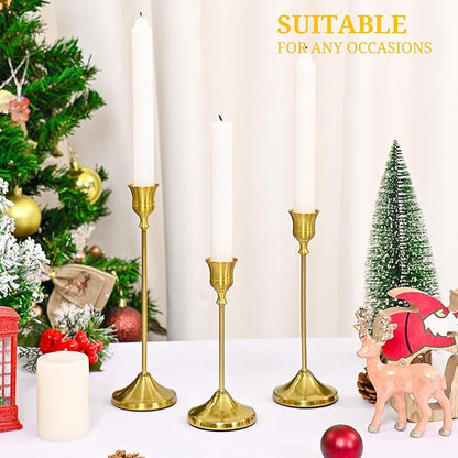 Candlestick Holders 15 PCS, Metal Taper Candle Holder, Brass Gold Candle Holders for Pillar Candles, Vintage Dining Table Centerpiece Decorations for Wedding Party Christmas Halloween Decor
