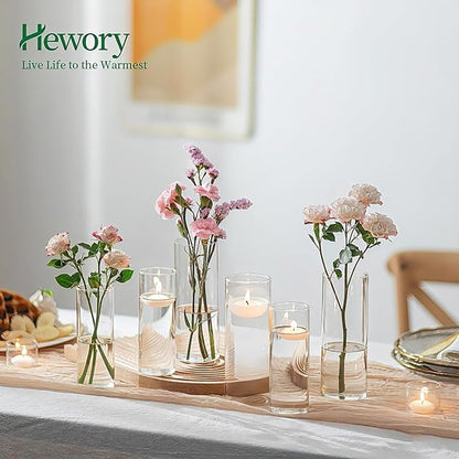 Hewory Glass Cylinder Vases for Centerpieces: 7“+6" Tall 32Pcs Clear Small Bud Vases for Flowers Wedding Party Table Decoration - Skinny Hurricane Candle Holders for Floating Candles