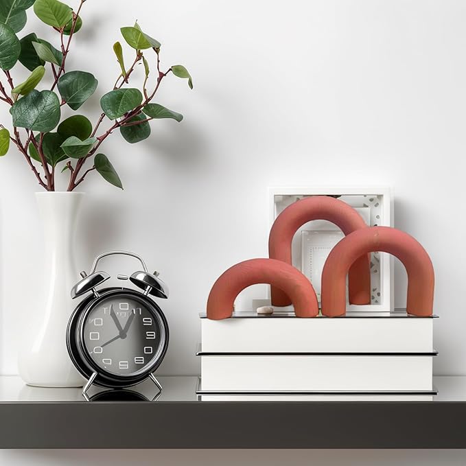 3Pcs Wood Arch Decor Accents - Home Book Table Decorative Rustic Arch Decor Modern Boho Minimalist Coffee Table Bookshelf Living Room Entryway Aesthetic Decorations Objects (Pink)
