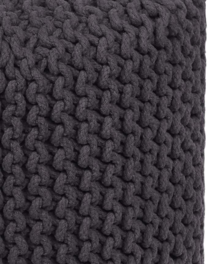 COTTON CRAFT Braided Round Pouf - Hand Knitted Cotton Cord Cable Dori Cylindrical Floor Pouf - Foot Stool Ottoman Footrest - Accent Seat - Living Room Bedroom Dorm Décor - 15 Round x 16 H - Grey
