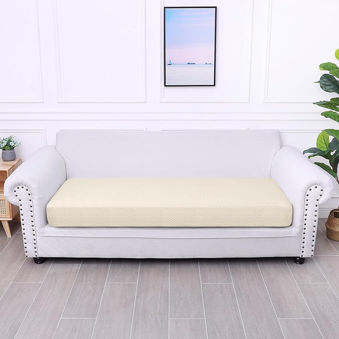 Smiry Waterproof Couch Cushion Covers, Stretch Jacquard Thick Sofa Cushion Covers, Washable Seat Slipcover Elastic Furniture Protector for Pets, Kid (Large, Beige)