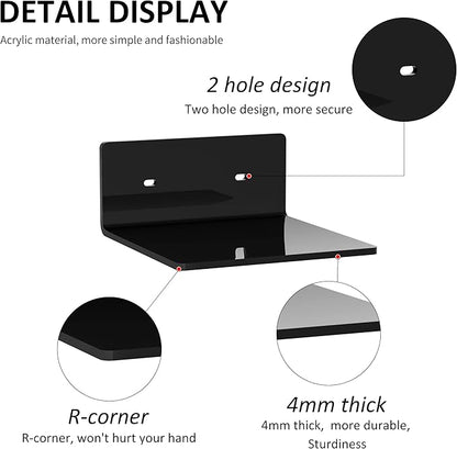 Sezanrpt 6 Inches Acrylic Small Wall Shelves 2 Pack, Floating Shelf for Wall Mounting, Acrylic Display Ledges for Funko Pop Figures, Home Décor, Living Room, Gaming Room, Plants(6 inch, Black)