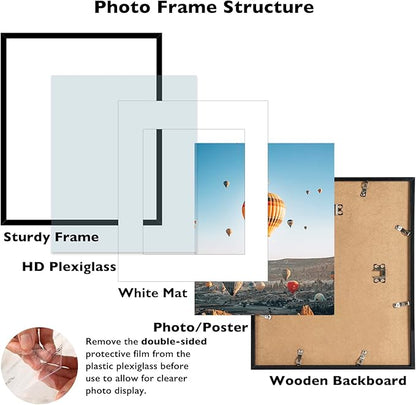 16x20 Picture Frame Set of 2 with 11x14 Mat, Display Photo 11x14 with Mat or 16 x 20 Without Mat, Wall Hanging Large 16 by 20 Poster Frame with Plexiglass, 2 Pack, Black