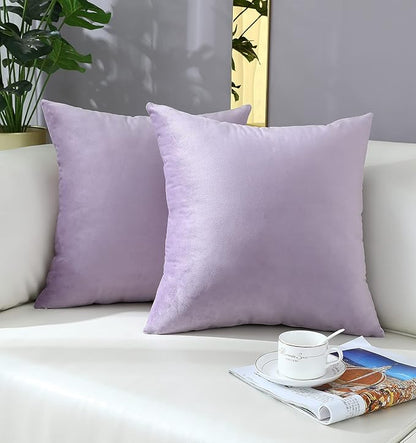 mixeoo Comfy Lavender Throw Pillow Covers Decorative Square Solid Thick Velvet Super Soft Cushion Cases Home Decor for Sofa Couch Living Room Chair, Set of 2, 20 x 20 Inch