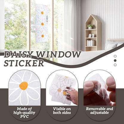 4 Sheets PVC Static Flower Suncatcher Window Stickers, Reusable Rainbow Daisy Prism Window Clings, Anti Collision Shiny Glass Stickers Decoration for Bird Home Shop Office Classroom Mirror