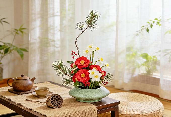 Ceramic Flower Pot Flower Arrangement Set Japanese Ikebana Floral Art Supplies Handmade Flower Bowl Decorative Flower Vase for Centerpieces (Small Green)