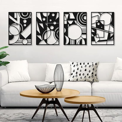 Bakovity Black Abstract Wall Art, Metal Art Wall Decor, Large Geometry Art, Modern 3D Abstract Wall Sculptures for Bedroom Bathroom Living Room (4 Pack, 22.5 x 16 in)
