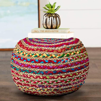 LR Home Resources Boho Beauty Braided Pouf Ottoman, 14" x 20", Multicolor -