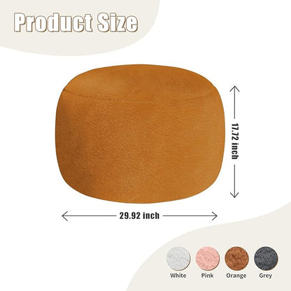 Round Pouf Ottoman Foot Rest, 29 X 18Inch Floor Poufs Footstool, A Round Modern Foam Filled Foot Stool for Living Room, Home, Nursery, Dorm, Outdoor (Orange, 29Inch)