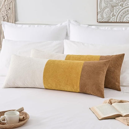 Kevin Textile 14x36 Inch Long Lumbar Cover 1 Pack Three-Colour Patchwork Soft Textured Waterproof Rectangle Cushion Elegant Accent Pillows for Couch Sofa Chair Bed Home Decor Indoor Outdoor Yellow