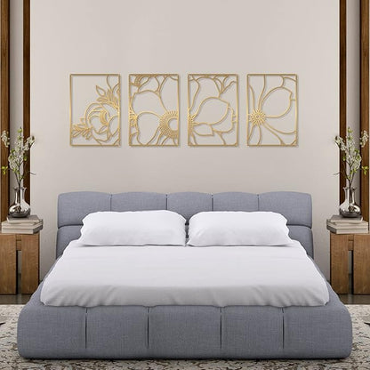 Glamativity 4 Pack Gold Wall Art, Flower Minimalist Single Line Art, Real Metal Nature Floral Abstract Wall Decor for Kitchen Bedroom Living Room