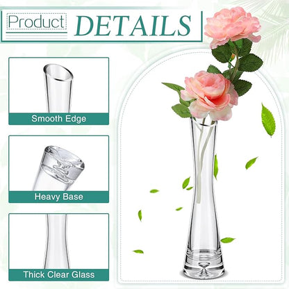 Lallisa 6 Pcs Glass Bud Vases for Centerpieces Maria Modern Clear Small Skinny Decorative Single Flower Bud Vase for Wedding Party Event Home Office Decoration(7.87 Inch,Transparent Color)