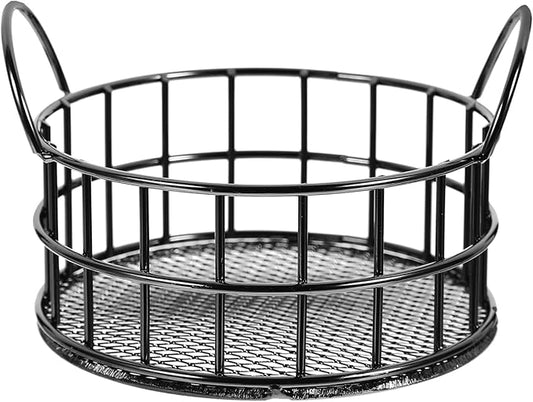 Round Wire Storage Basket for Desk, Makeup Organizer, Small Iron Basket with Handle for Home, Office, Bathroom, Black, 3.93X2.75 Inch
