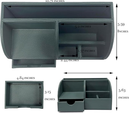UnionBasic Desk Organizer - Multifunctional Leather Desktop Pen Holder Storage Box - Business Card/Pen/Pencil/Mobile Phone/Stationery Holder, Dark Ivy