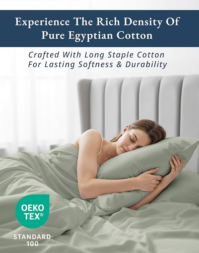 LANE LINEN 100% Egyptian Mercerized Cotton Sheets Full Size Bed, Eco Friendly No Pill Fade Resistant 15 Iinch Deep Pocket Full Bed Sheets Elegant Jaquard Swiss Dot - Mineral