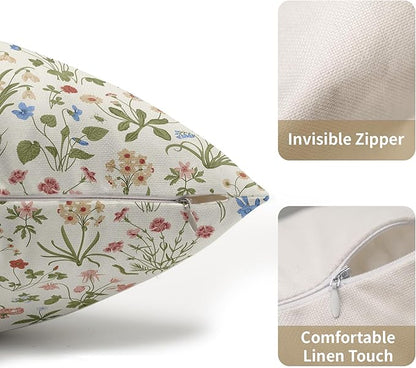 Vitage Floral Lumbar Pillow Covers 12x20 Set of 2 Spring Green Red Cream Pattern Rustic Decorative Outdoor Farmhouse Zipper Flower Pillowcases Decorations Throw Cushion Cover Decor for Couch Sofa Bed