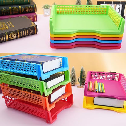 ZZYFGH 6 Pack Turn in Trays for Teachers, Plastic Classroom Paper Organizers, Colorful Storage Baskets for Office, Stackable Office Desktop Document Paper Storage(13.4 * 9.5 * 2.7in)