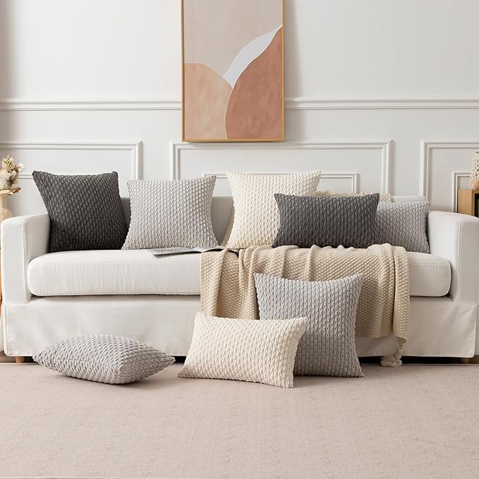 Kevin Textile Pack of 2 Corduroy Decorative Throw Pillow Covers 22x22 Inch Soft Boho Striped Pillow Covers Modern Farmhouse Home Decor for Spring Sofa Living Room Couch Bed Light Brown