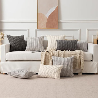 Kevin Textile Pack of 2 Corduroy Decorative Throw Pillow Covers 22x22 Inch Soft Boho Striped Pillow Covers Modern Farmhouse Home Decor for Spring Sofa Living Room Couch Bed Light Brown