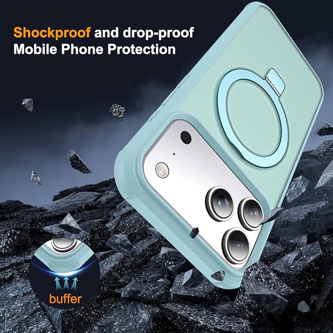 Compatible with iPhone 17 Pro Max Case with Invisible Magnetic O-Ring Stand Military-Grade Translucent Case for iPhone 17 ProMax 6.9" [Compatible with Mag-Safe][Great Grip Feeling], Blue