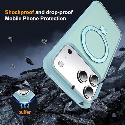 Compatible with iPhone 17 Pro Max Case with Invisible Magnetic O-Ring Stand Military-Grade Translucent Case for iPhone 17 ProMax 6.9" [Compatible with Mag-Safe][Great Grip Feeling], Blue