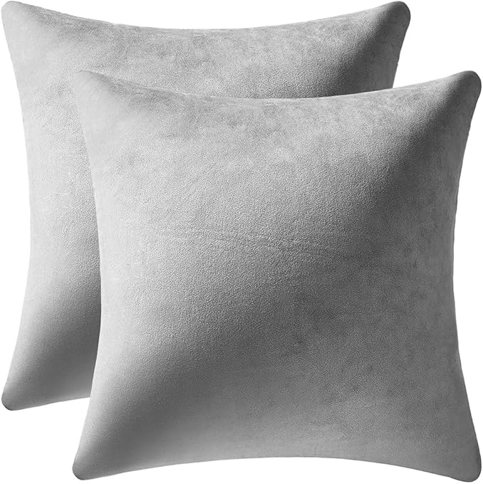 Decorative Pillow Cases 18x18 Light-Grey: 2 Pack Cozy Soft Velvet Square Throw Pillow Covers for Farmhouse Home Decor