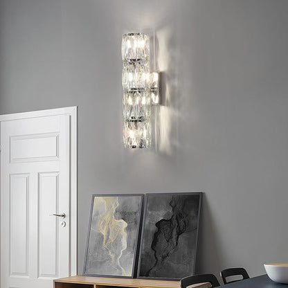 Crystal Wall Sconces Indoor, Modern Sconces Wall Lighting Fixtures Indoor Chrome Wall Mounted Lamp for Bedroom Living Room Hallway Bathroom Vanity Light Fixtures Over Mirror
