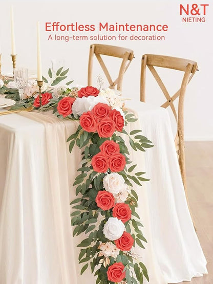 N&T NIETING Artificial Flowers 25pcs Real Looking Coral Foam Fake Roses with Stems for DIY Wedding Bouquets Bridal Shower Centerpieces Floral Arrangements Party Tables Home Decorations