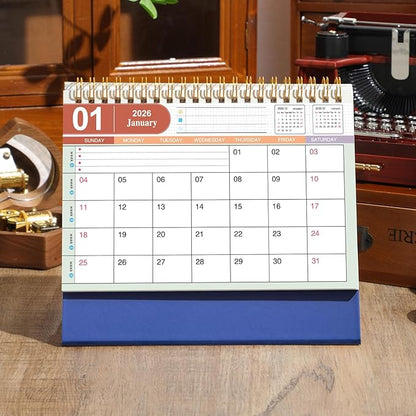 Small Desk Calendar 2025-2026, 18 Months Calendar Runs from Now to Dec 2026, Standing Flip Academic Year Desk Calendar with To-do List & Notes, Metal Ring Twin-Wire Binding with Stickers, Monthly Desktop Calendar for Home Office (Blue)