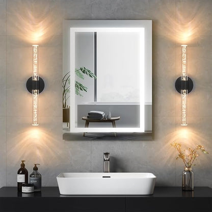 Battery Operated Wall Sconces Set of 2, Black 20'' Rechargeable Crystal Bubble Wall Sconce with Remote Control, 3000K-6000K Dimmable LED Wireless Wall Lights for Living Room Bedroom Bathroom Hallway
