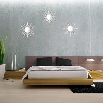 Silver Mirrors Wall Decor, Metal Sunburst Mirror Wall Art Christmas Decorative Mirrors, 9 inch Home Christmas Decoration Rhinestone Small Mirror for Living Room Entryway Set of 3