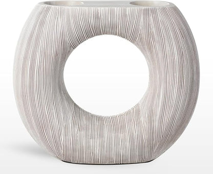 Torre & Tagus White Donut Vase for Flowers - 9 Inch Tall Textured Vases for Centerpieces with 2 Openings, Sculptures Home Decor & Abstract Sculptures Home Decor for Shelf Decor Aesthetic (Alma)