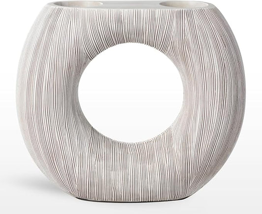 Torre & Tagus White Donut Vase for Flowers - 9 Inch Tall Textured Vases for Centerpieces with 2 Openings, Sculptures Home Decor & Abstract Sculptures Home Decor for Shelf Decor Aesthetic (Alma)