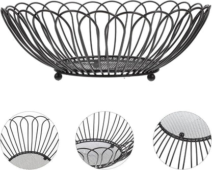 Angoily Fruit Basket, 11.59 Inches Wire Bread Basket for Kitchen Counter, Black Round Fruit Bowl for Lemon, Banana, Candy, Snack in Office