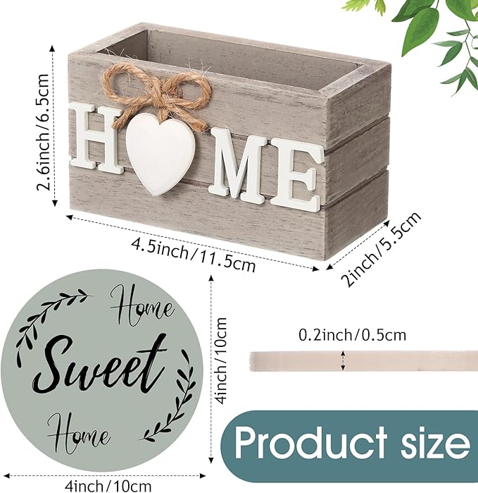 Queekay Coasters Set of 6 House Warming Gifts New Home Wooden Farmhouse Drink Coasters with Holder 4'' Funny Decoration for Kitchen Family Coffee Bar Tabletop Protection(Light Color)