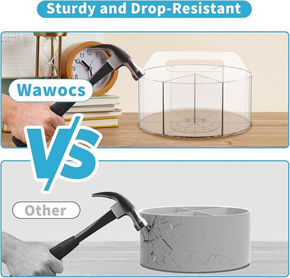 Acrylic Desk Organizer Clear Pen Holder 2 Packs, 360 Degree Pencil Holder for Desk Kids, Rotating Lazy Susan Organizer for School Supplies, Marker Holder Art Supply Storage Organizer with Dividers