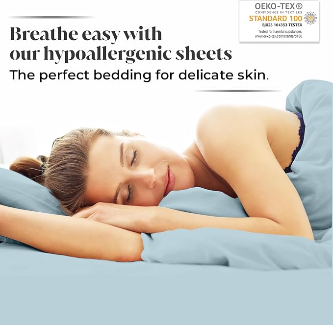 Luxury Bamboo Market | Queen Size Bed Sheet Set | 100% Viscose Made from Bamboo | Organically Grown | Ultra Soft | Cooling Sheets for Hot Sleepers | 17" Deep Pocket [Spa Blue]