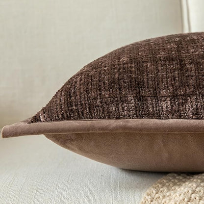 Yaertun Pack of 2 Chenille Textured Decorative Throw Pillow Covers Accent Solid Cushion Cover Soft Cozy Pillow Case with Velvet Back for Couch Sofa Bed Living Room 16x24 Inch Coffee