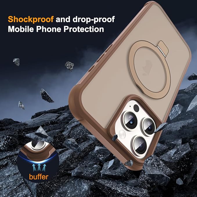 Compatible with iPhone 16 Pro Max Case with Invisible Magnetic O-Ring Stand Military-Grade Translucent Case for iPhone 16 ProMax 6.9" [Compatible with Mag-Safe][Great Grip Feeling],Desert Brown