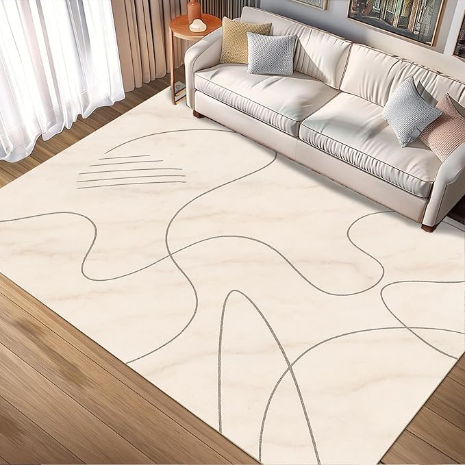 Modern Marble Rug - 2x4 Rug, Abstract Line Marble Hallway Rugs, Minimalist Geometry Runner Rugs, Washable & Non Slip Small Carpet Home Decor