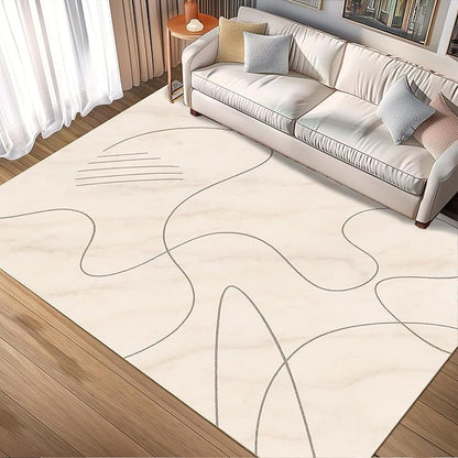 Modern Marble Rug - 5x8 Area Rug, Abstract Line Marble Rugs, Minimalist Geometry Outdoor Rugs, Washable & Non Slip Carpet Home Decor