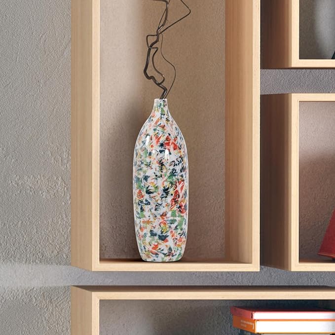 Howard Elliott Jardin Colore Multicolor Ceramic Short Vase with Glossy Finish, Modern Abstract Accent Home Decoration Vase for Table Centerpiece, Flowers, Bookshelf & Living Room, 14.5 x 5 x 5 Inch