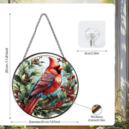 Rngmsi Cardinal Stained Glass Window Hanging Decor, 7.8″ Sun Catchers Stain Glass Window Hanging Indoor, Bird Suncatcher Home Wall Art Gift for Thanksgiving Christmas Housewarming