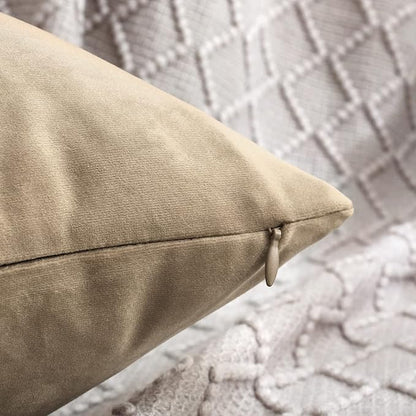 Jeneoo Light Brown Decorative Throw Pillow Covers Velvet Super Soft Thick Solid Square Euro Cushion Cases Pillowcase for Sofa Living Room Decor, Set of 2, 18 x 18 Inches